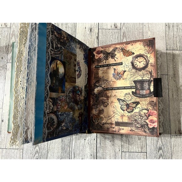 Handmade Steampunk Junk Journal w/Robot Keychain and Ephemera Pocket Folder - Picture 5 of 12